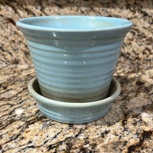 Vintage Blue Pottery Flower Pot Planter